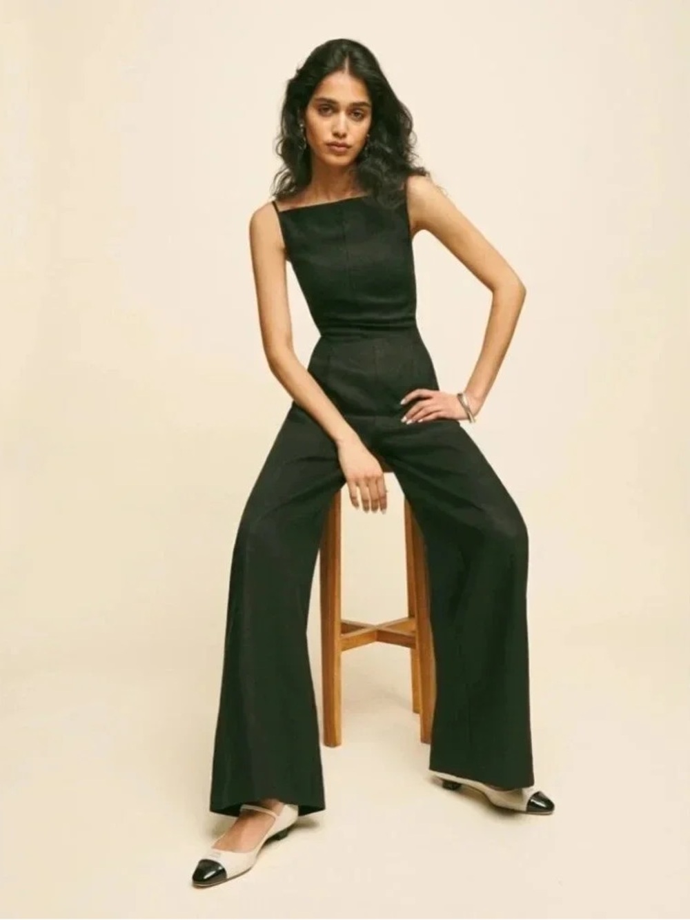 Reformation Black Sleeveless Wide-Leg Jumpsuit